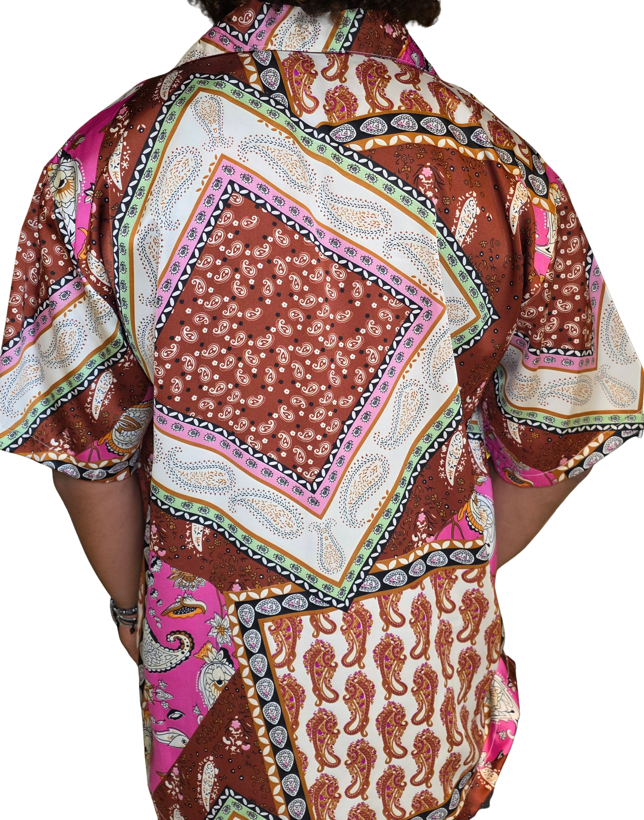 Brown Paisley Satin Shirt