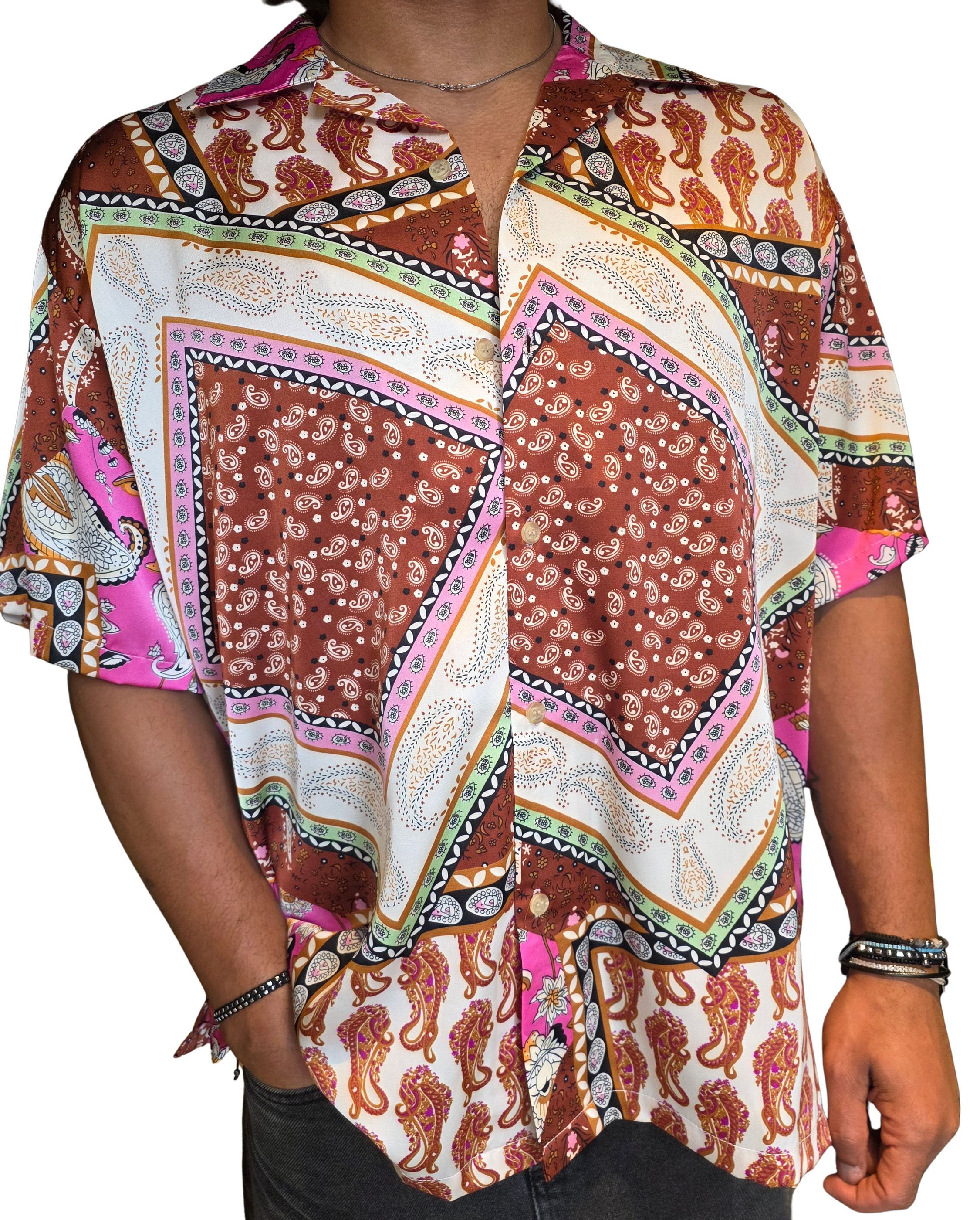 Brown Paisley Satin Shirt
