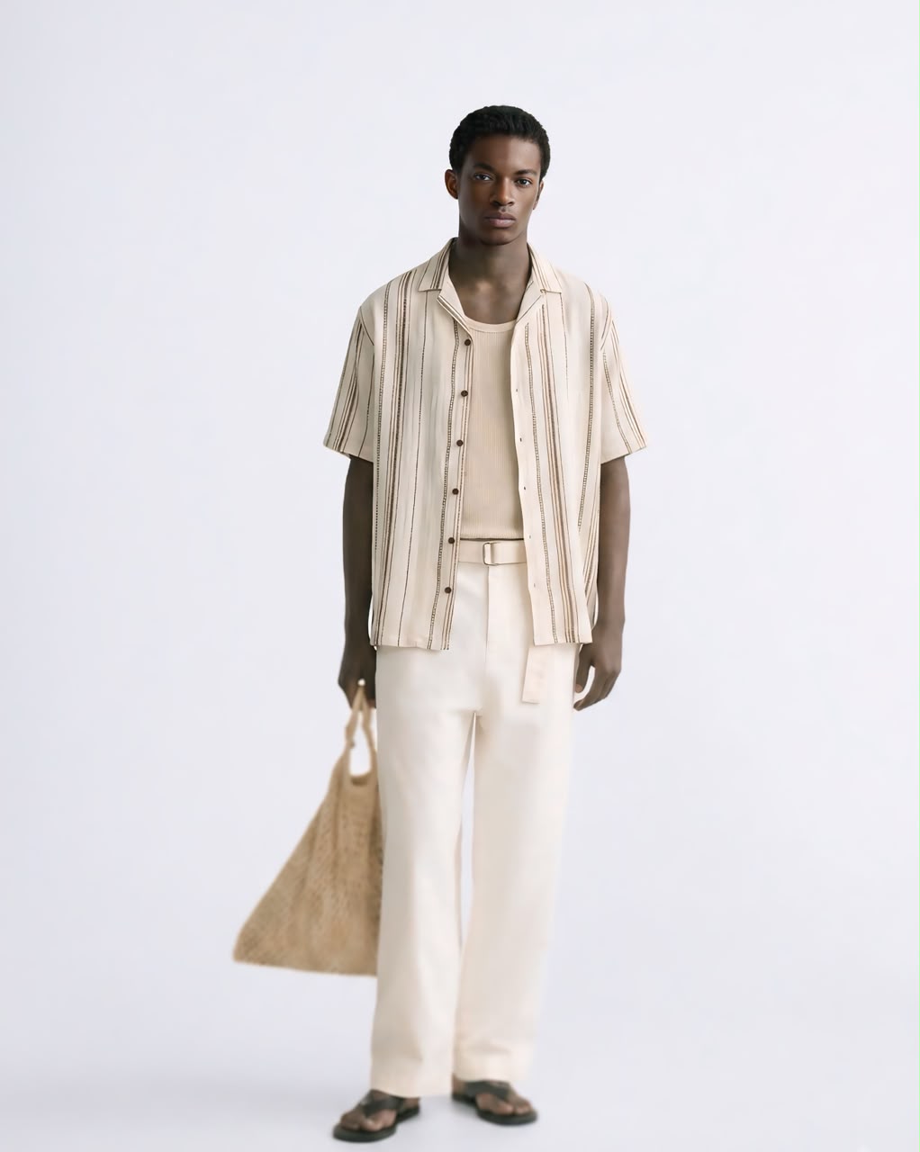 Coffee Striped Linen Shirt