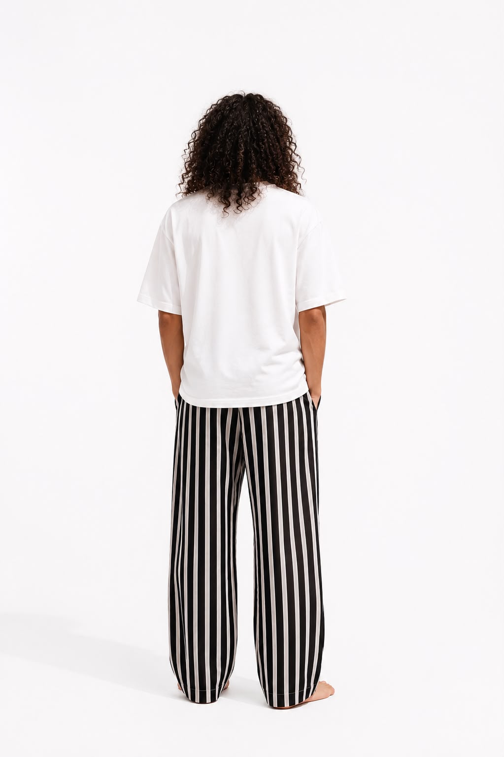 Black & White Striped Linen Pant