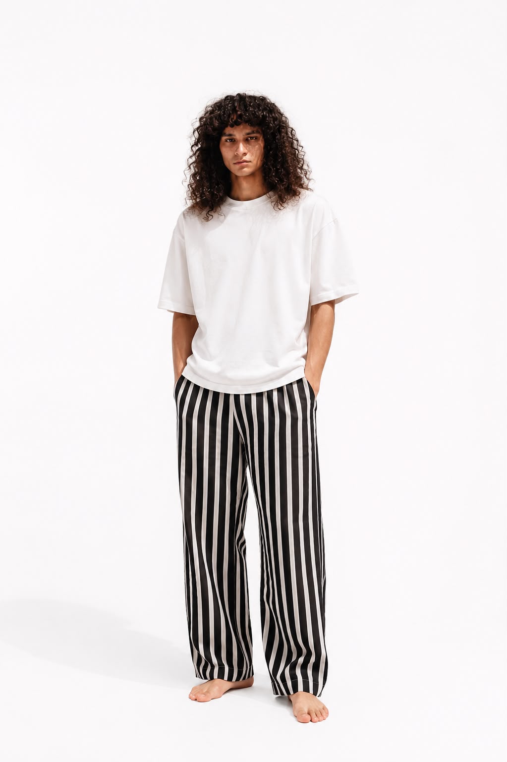 Black & White Striped Linen Pant