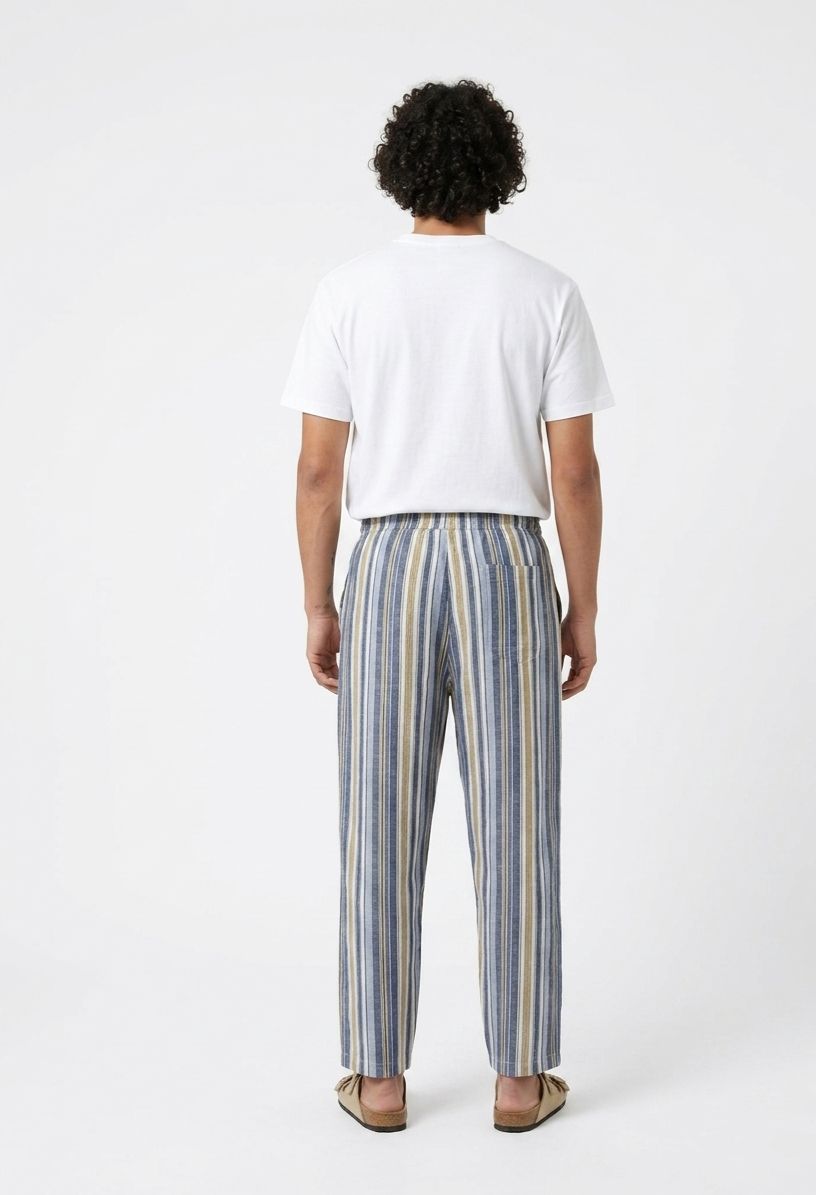 Blue & Khaki Striped Linen Pant
