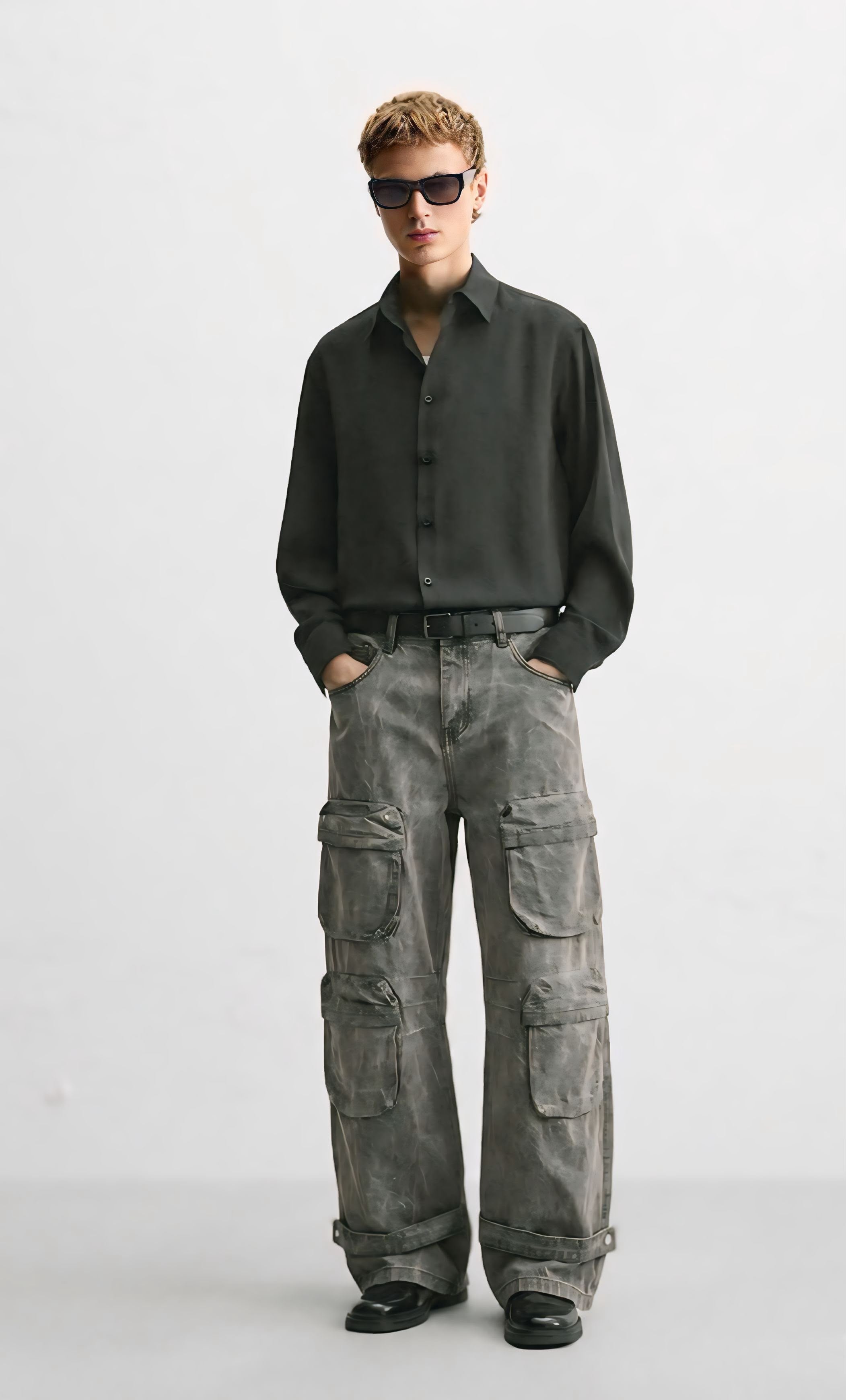 Acid Wash Cargo Jeans