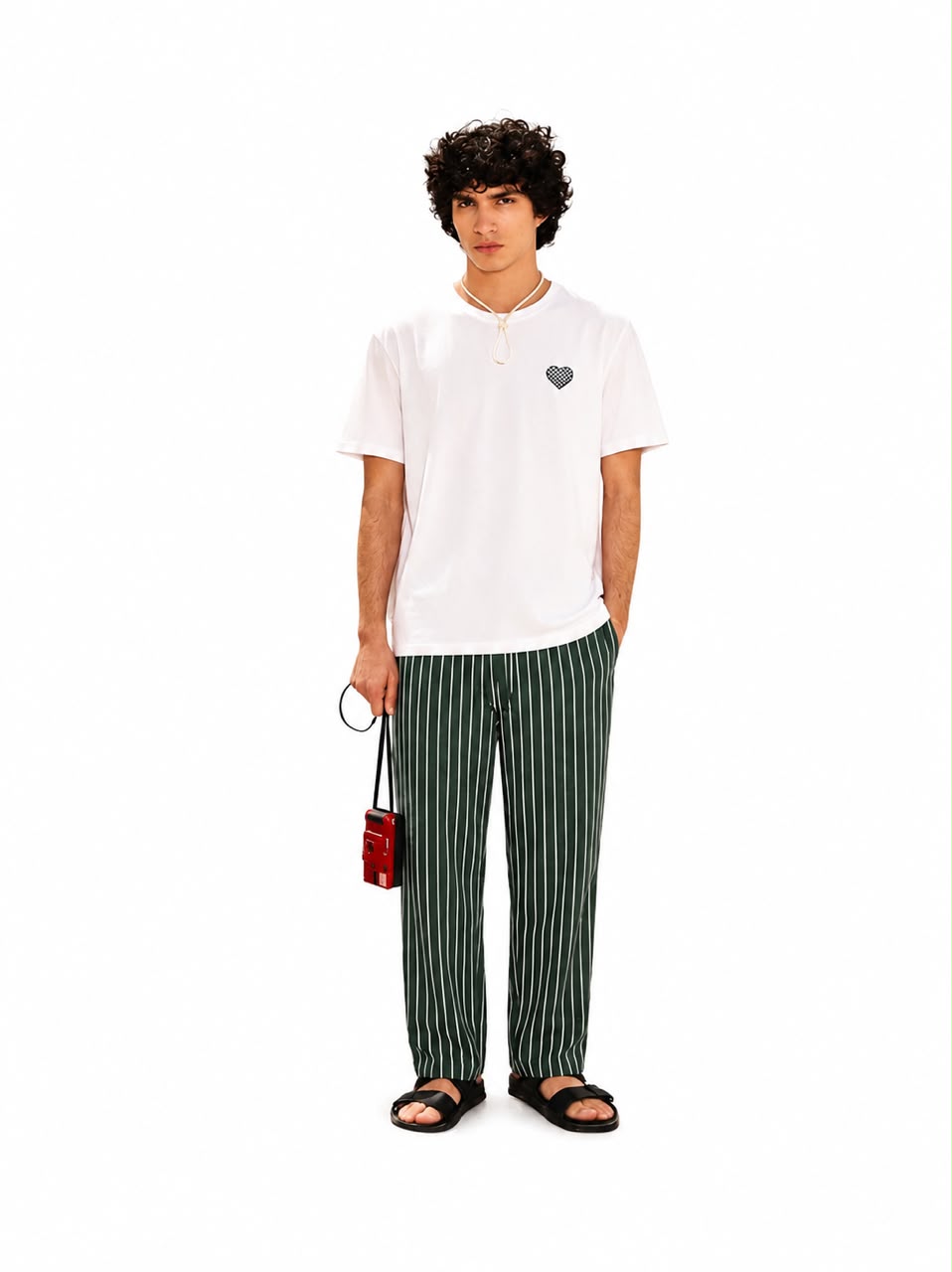 Dark Green & White Striped Pant
