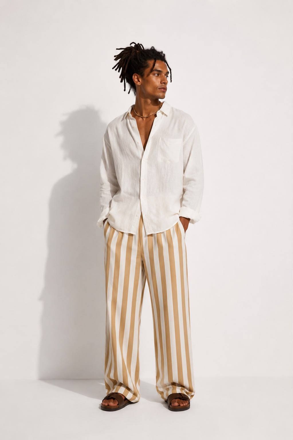 Gold & White Striped Pant