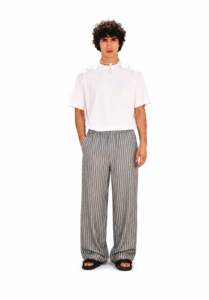 White & Gray Striped Pant