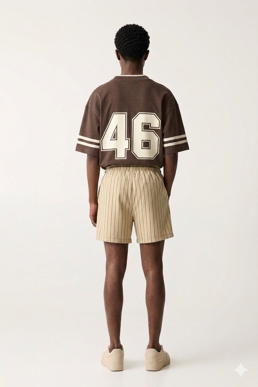 Beige Striped Linen Short