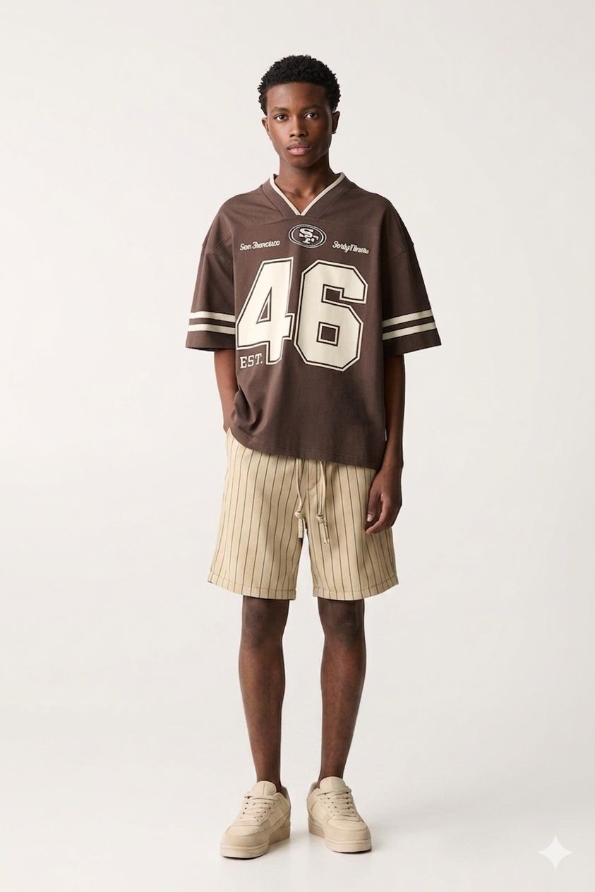 Beige Striped Linen Short