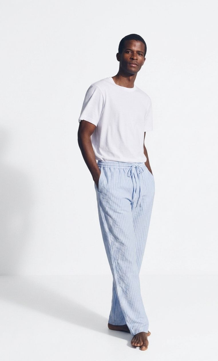 Light Blue Striped Linen Pant