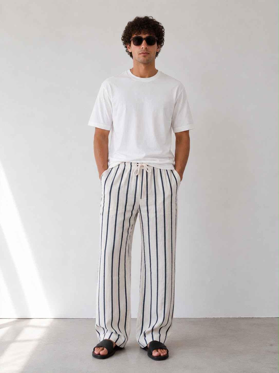 Navy Striped Linen Pant