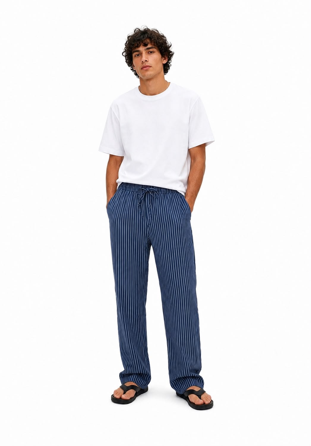 Navy & White Striped Pants