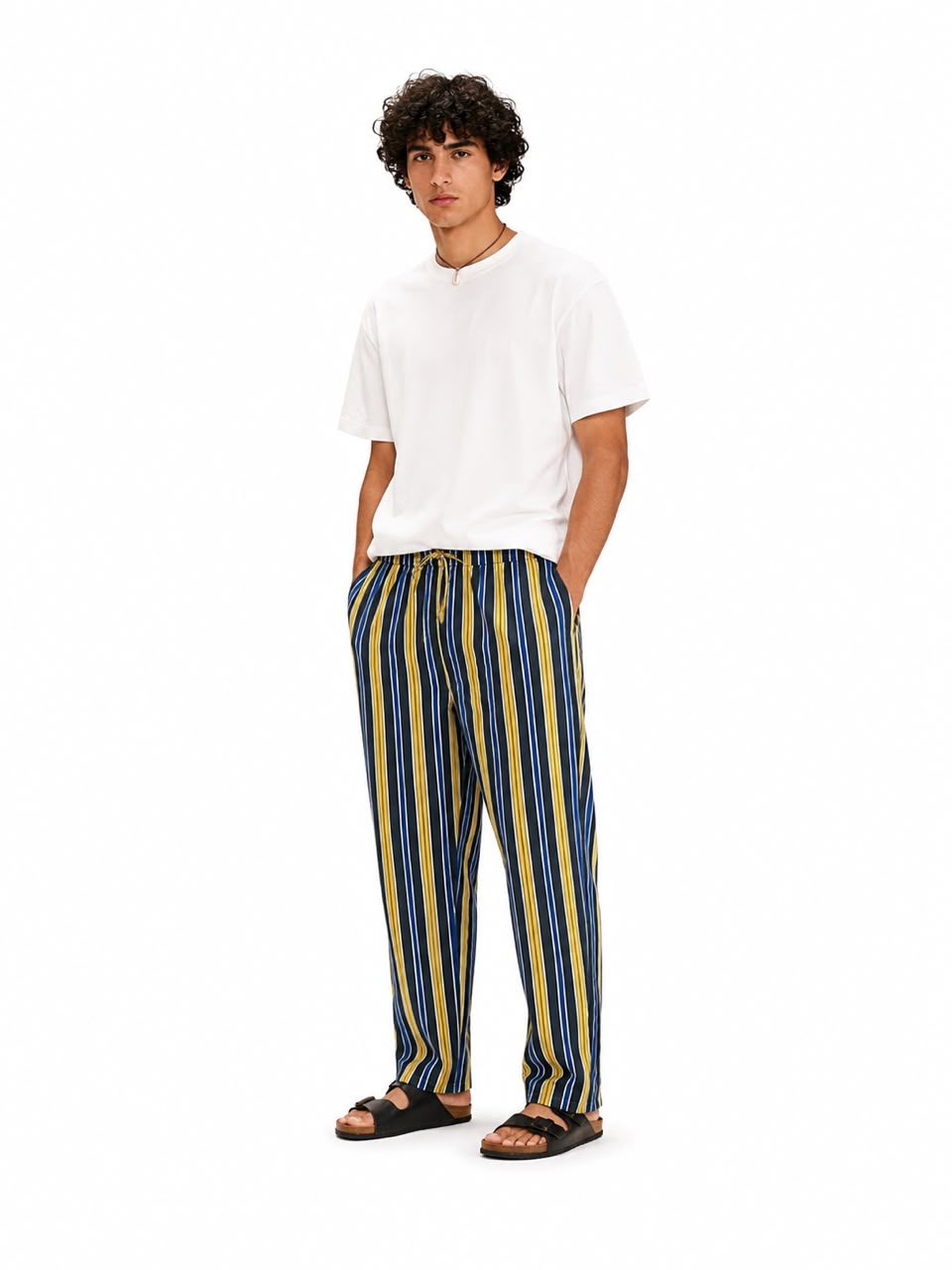 Navy & Yellow Striped Pants