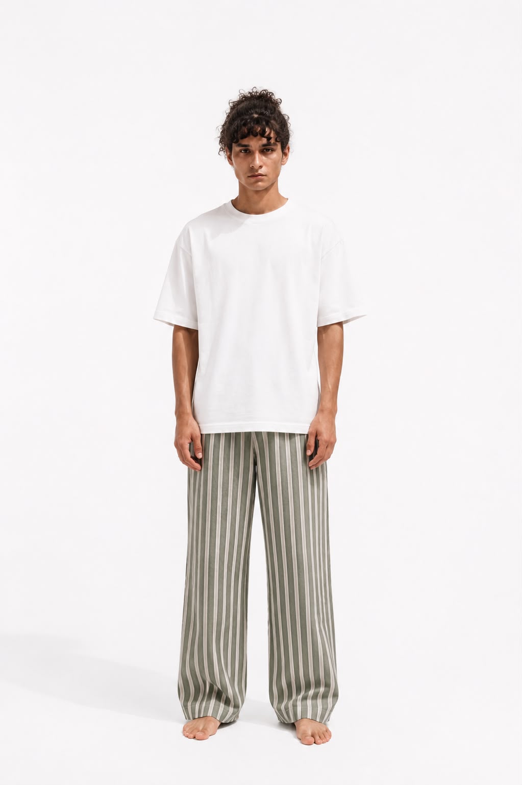 Olive & Beige Striped Pant