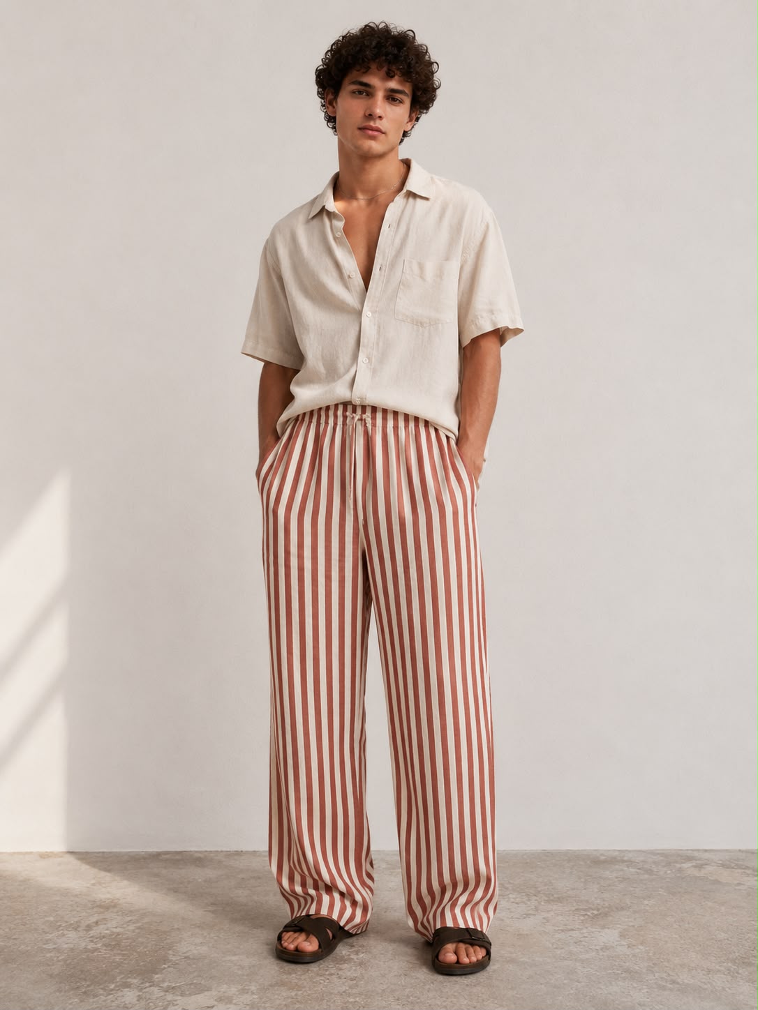 Copper Striped Linen Pant