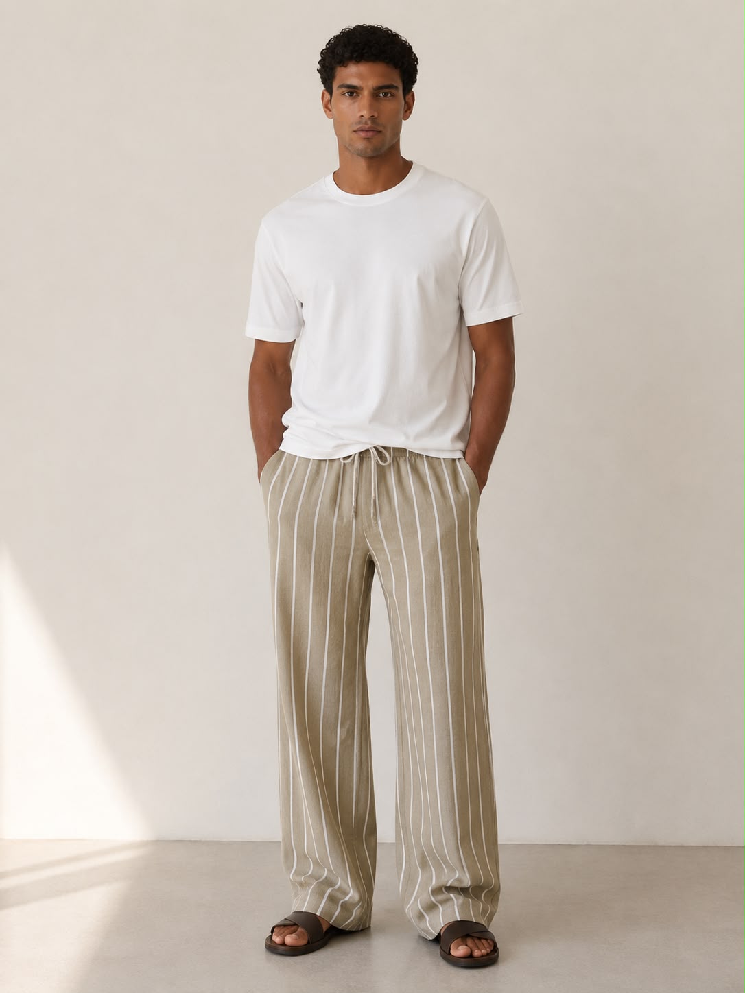 Wheat & White Striped Pant