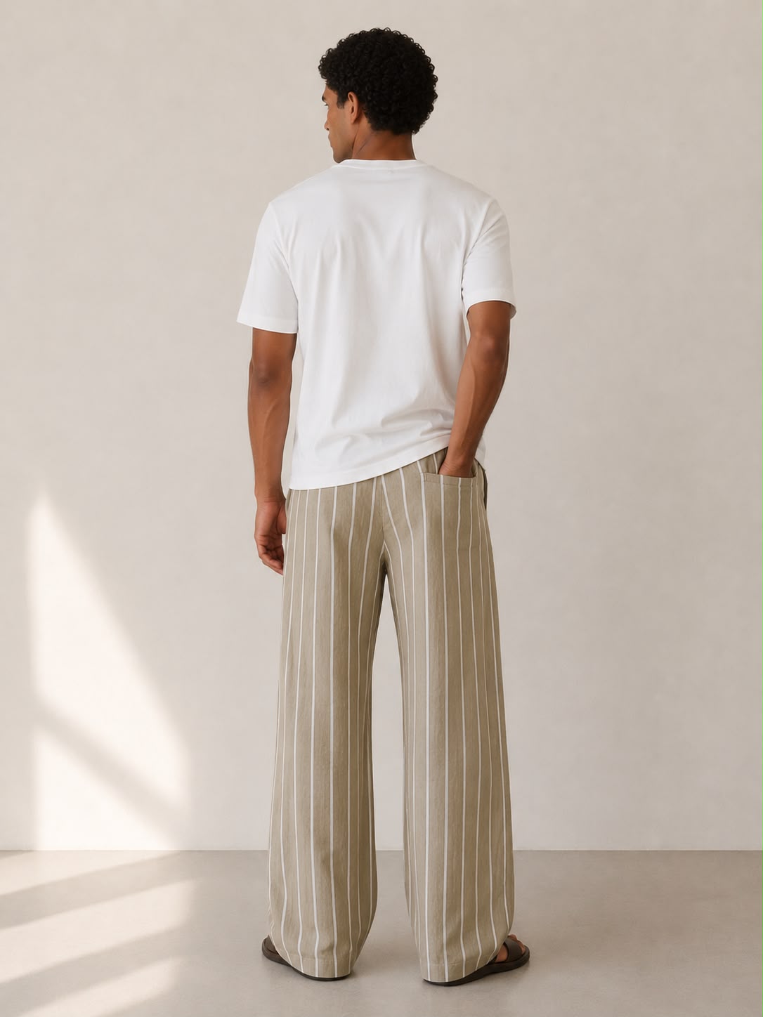 Wheat & White Striped Pant