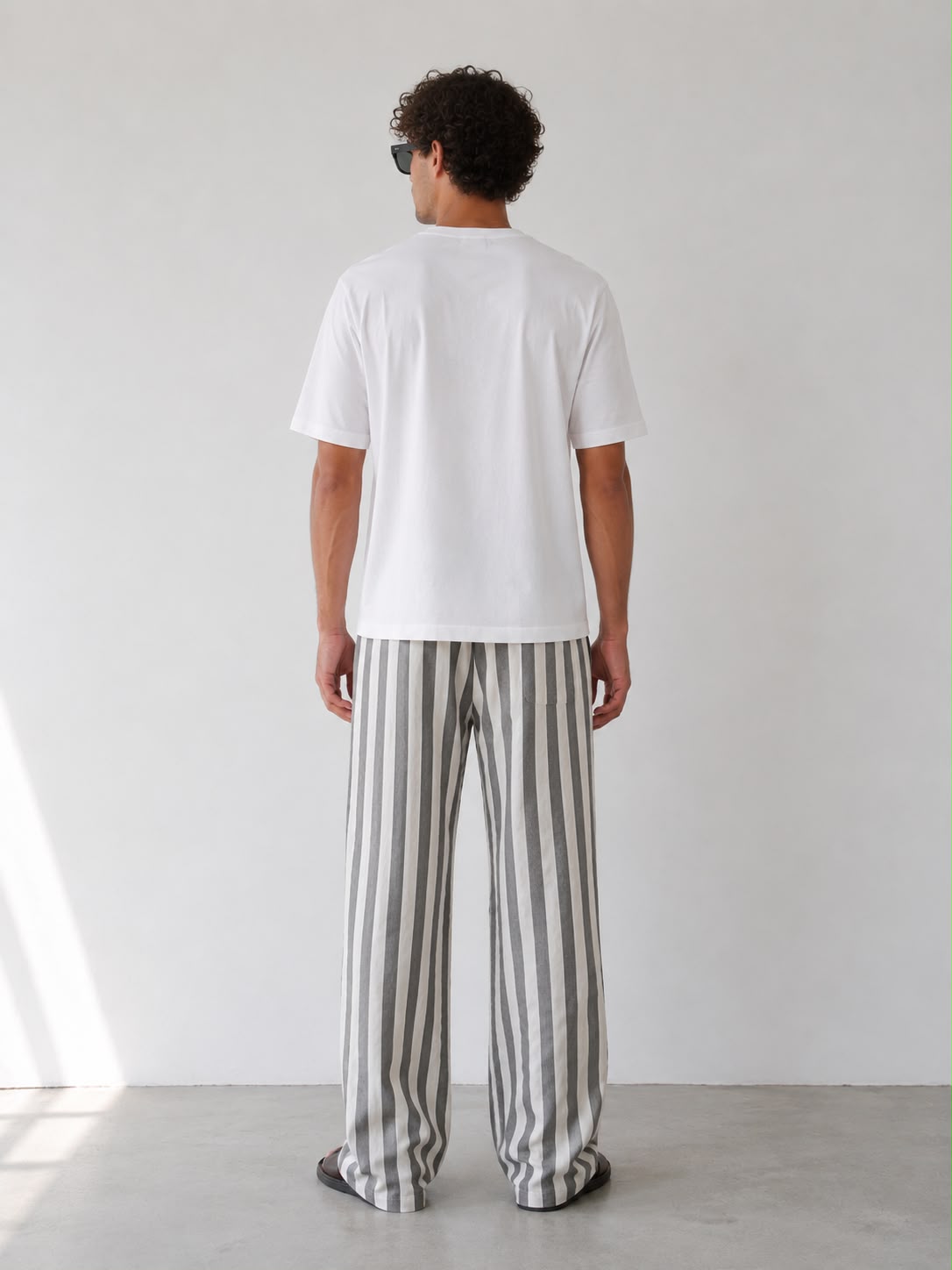White & Gray Striped Linen Pant