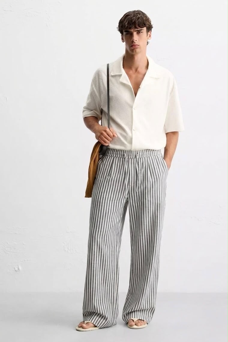 White & Gray Striped Pant