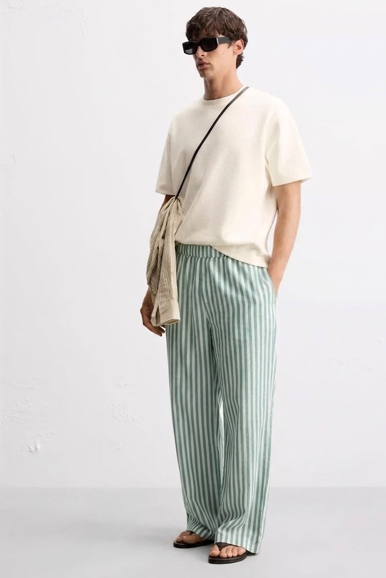 White & Green Striped Pant