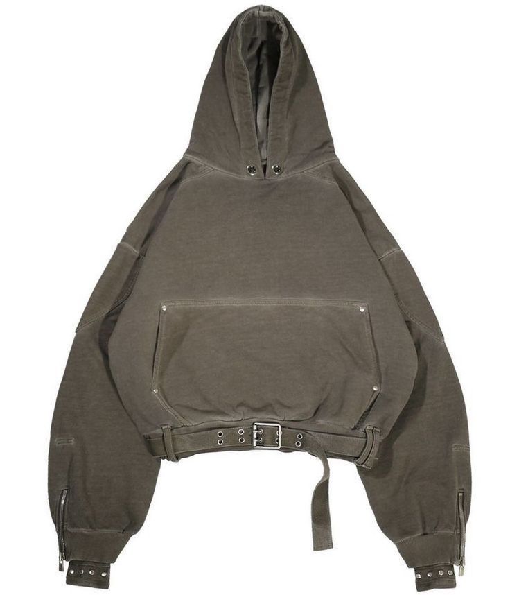 Belted Military Hoodie - Khaki
